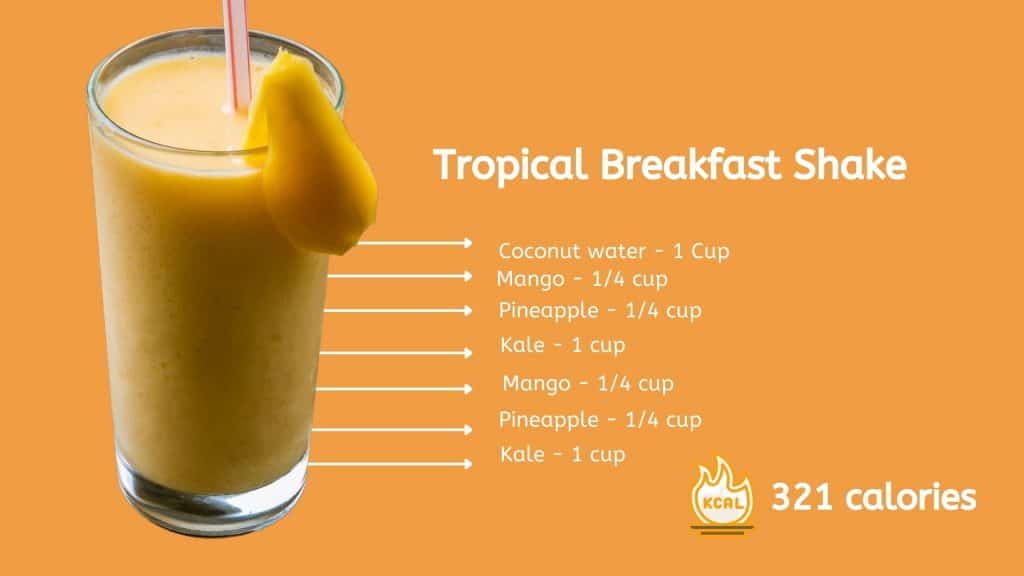 Tropical Breakfast Shake with ingredients and calories