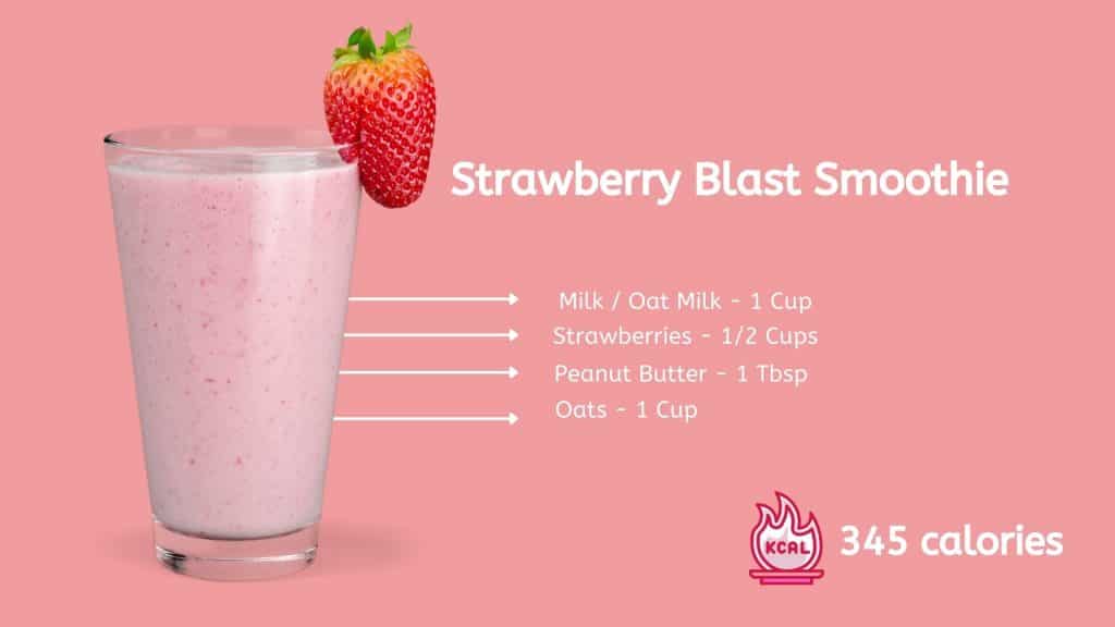 Strawberry blast smoothie with ingredients and calories